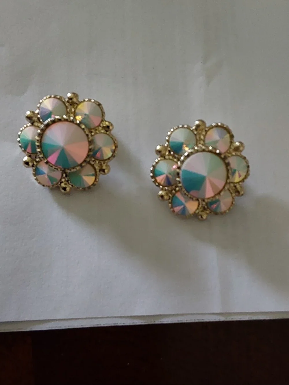 Aurora‎ Crystal Cluster Statement Clip On Earrings - Iridescent Gold